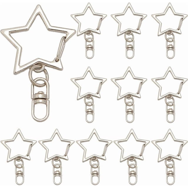 1 caja de 40 llaveros con forma de estrella, cierre giratorio de metal, aleación de plata, gancho giratorio, clips para llaveros, accesorios de conector.