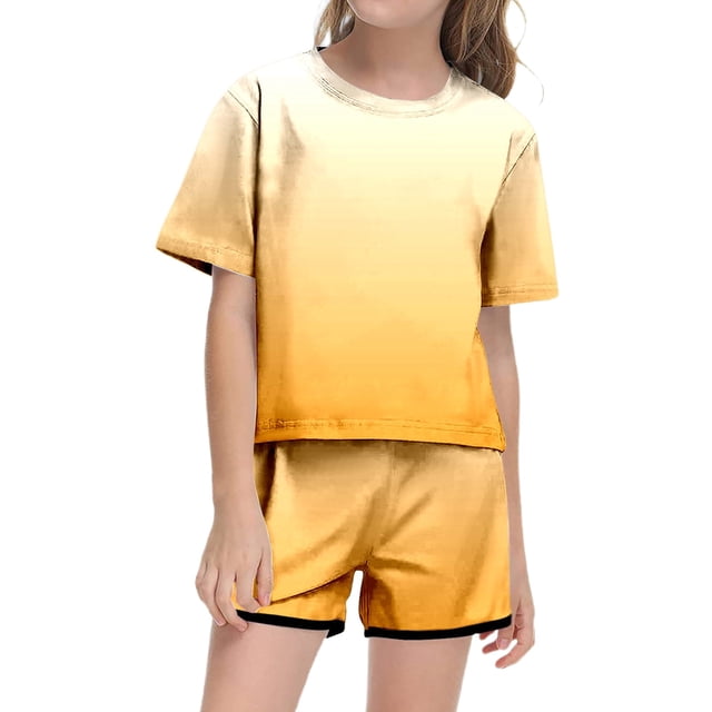 Conjunto de verano para niña REDARER con efecto tie-dye: camiseta de manga corta y pantalones cortos, ropa informal ligera con bolsillo, para tallas 4-5 años