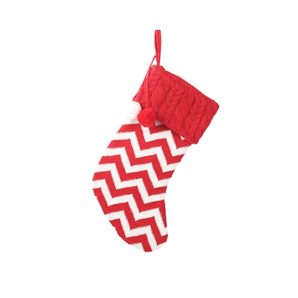 Bearachild Bolsas de punto Envoltura Embalaje Árbol de Navidad Elk Hanger Bola de pelo Calcetines Goodie Bag Colgante de Navidad Candy Party Bar Kits de decoración para fiestas franja blanca roja Bearachild HA068136-04