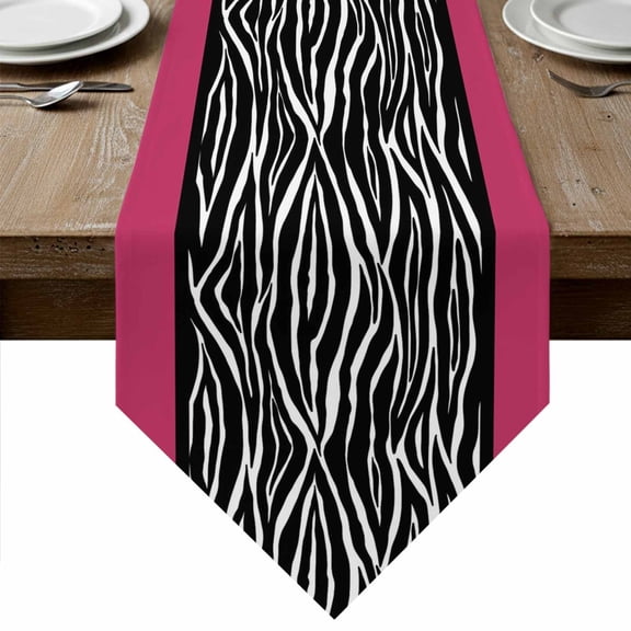 Zebra Printed Table Runner Linen Burlap Table Runner 70 Inches Long Modern Geometric Balck White Stripes Dresser Scarves for Kitchen Island Coffee Dining Party Wedding Banquet Holiday Decor 13"x70"