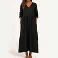 thumbnail image 3 of Efsteb Women's Clothing Dresses Casual 3/4 Sleeve V Neck Maxi Dresses Loose Fit Solid Color Long Dress (Black,L), 3 of 7
