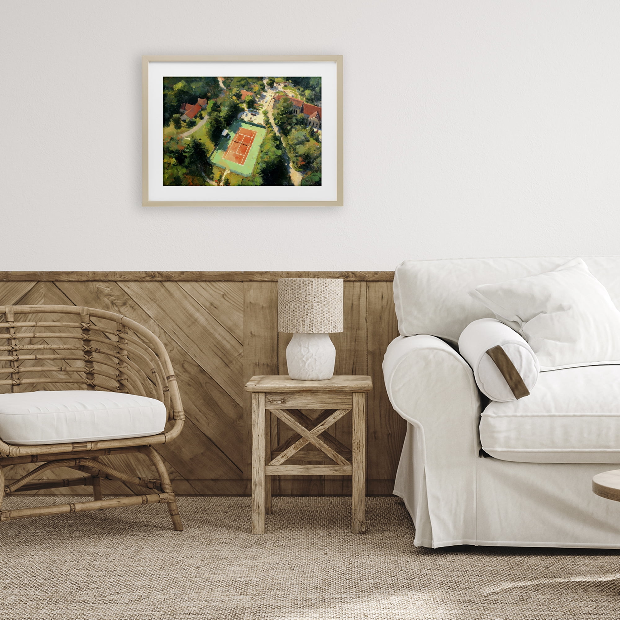 Stupell Industries Aerial Tennis Court Park Birch Framed Print Under Glass, design by Petal Prints Design