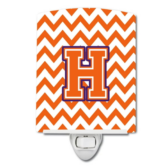 Letter H Chevron Orange and Regalia Ceramic Night Light