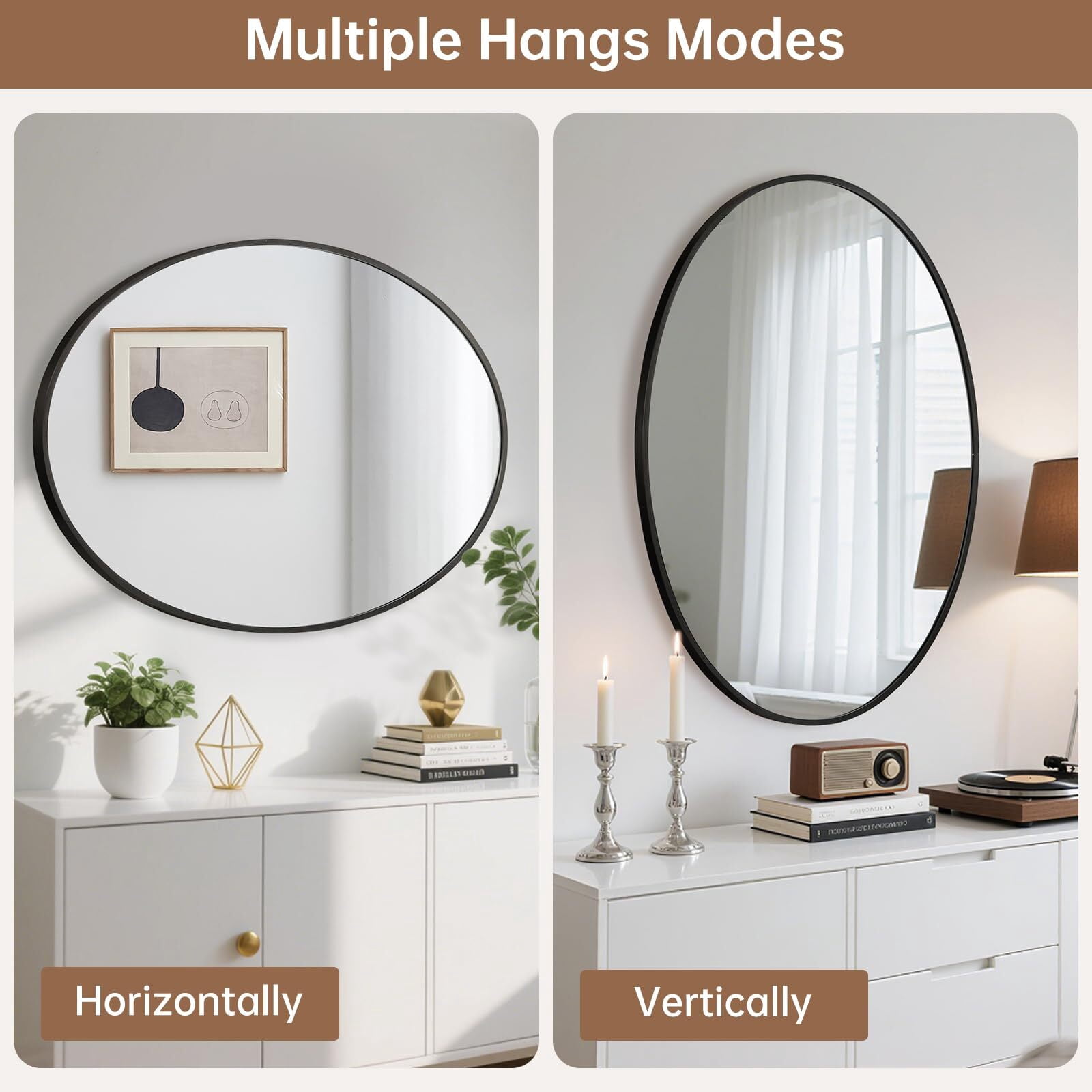 Gleamira 38"x 26" Oval Wall Vanity Mirror Bathroom Mirror with Aluminum Alloy Frame, Black