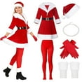 thumbnail image 4 of ZHOUCHANKIDS 6Pcs Santa Claus Women Christmas Suit Including Velvet Dress with Vest, Tights, Hat, Gloves, Anklet, Belt White XL, 4 of 9