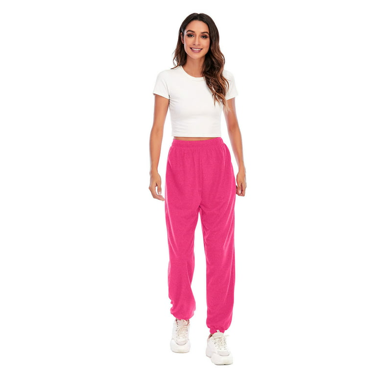 XFLWAM Women’s Casual Baggy Sweatpants High Waisted Running Joggers Pants  Athletic Trousers with Pockets Drawstring Track Pants Hot Pink L