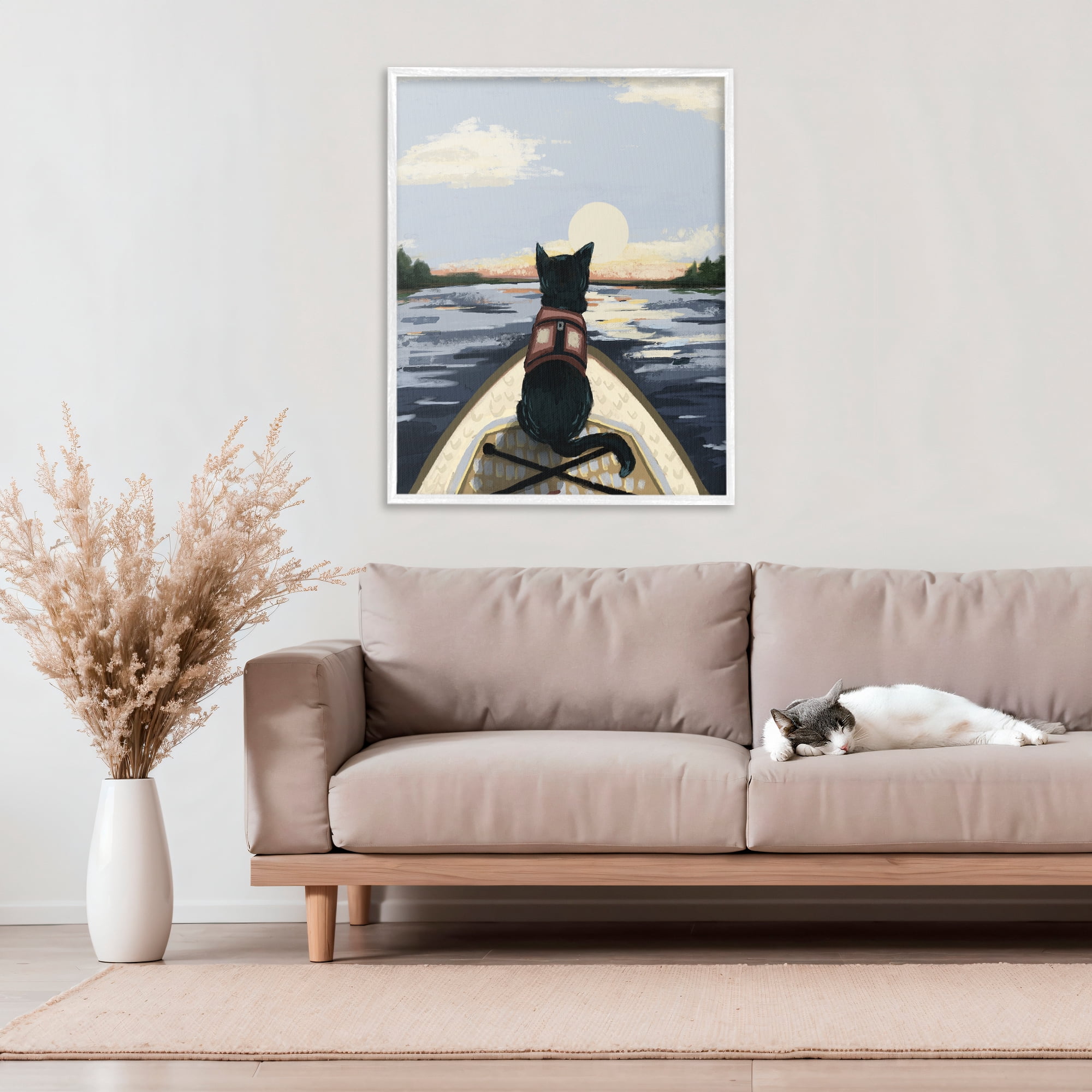Stupell Industries Peaceful Cat Viewing Lake White Framed Giclee Art, design by Denise Bartkus