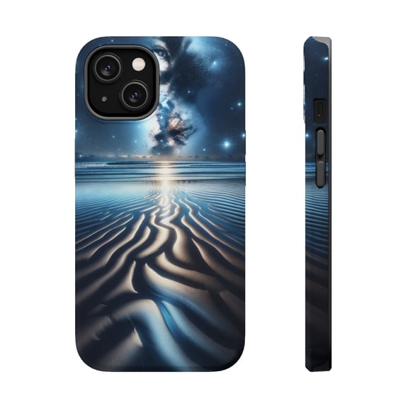 DistinctInk Tough Case for Apple iPhone 15 PLUS (6.7" Screen), Compatible with MagSafe Charging - "Radiant Shimmer: Celestial Patterns on Ocean"