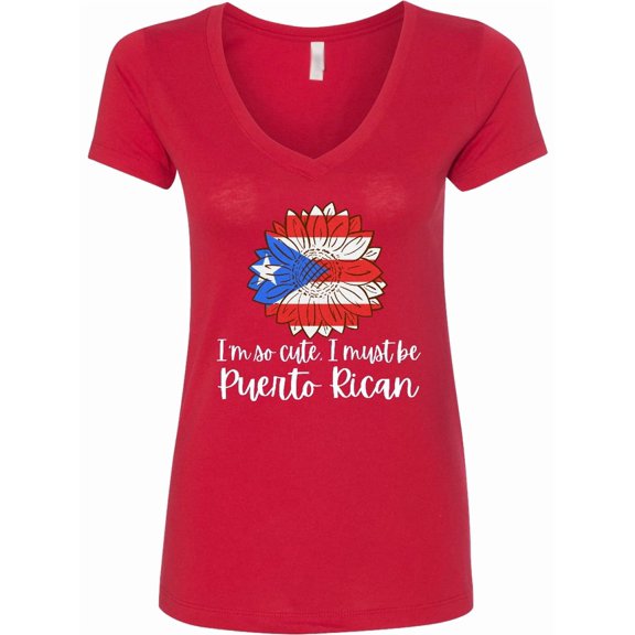 Inktastic I'm So Cute, I Must Be Puerto Rican Sunflower Puerto Rico Women's V-Neck T-Shirt