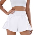 thumbnail image 2 of Women's High Waist Athletic Shorts Ruffle Running Shorts Summer Wide Leg Sport Shorts with Pockets White XL, 2 of 7