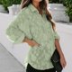thumbnail image 3 of Camisa de mujer transparente de manga larga con cuello vuelto y botones, blusa informal de Color puro para mujer para el trabajo diario, verde M, 3 of 6