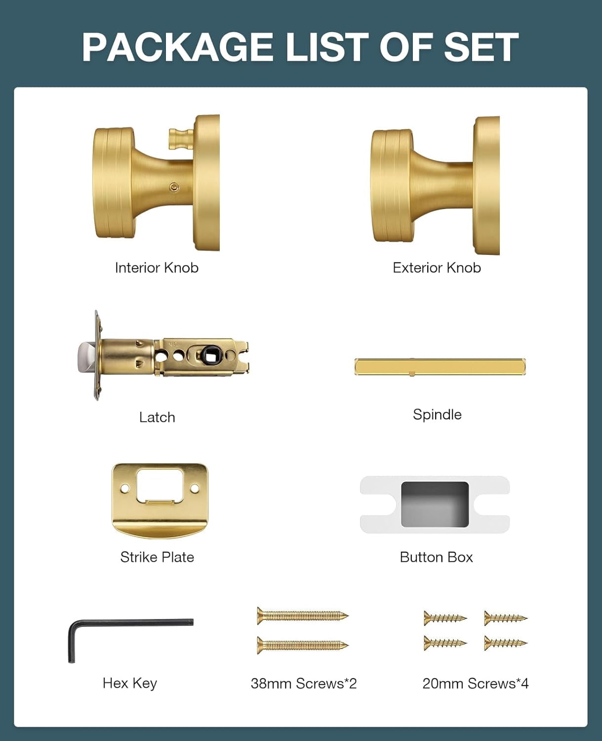 Klamerit Privacy Brushed Gold Door Knobs Heavy Duty Zinc Alloy Round Interior Door Knobs with Lock,for Bathroom & Bedroom