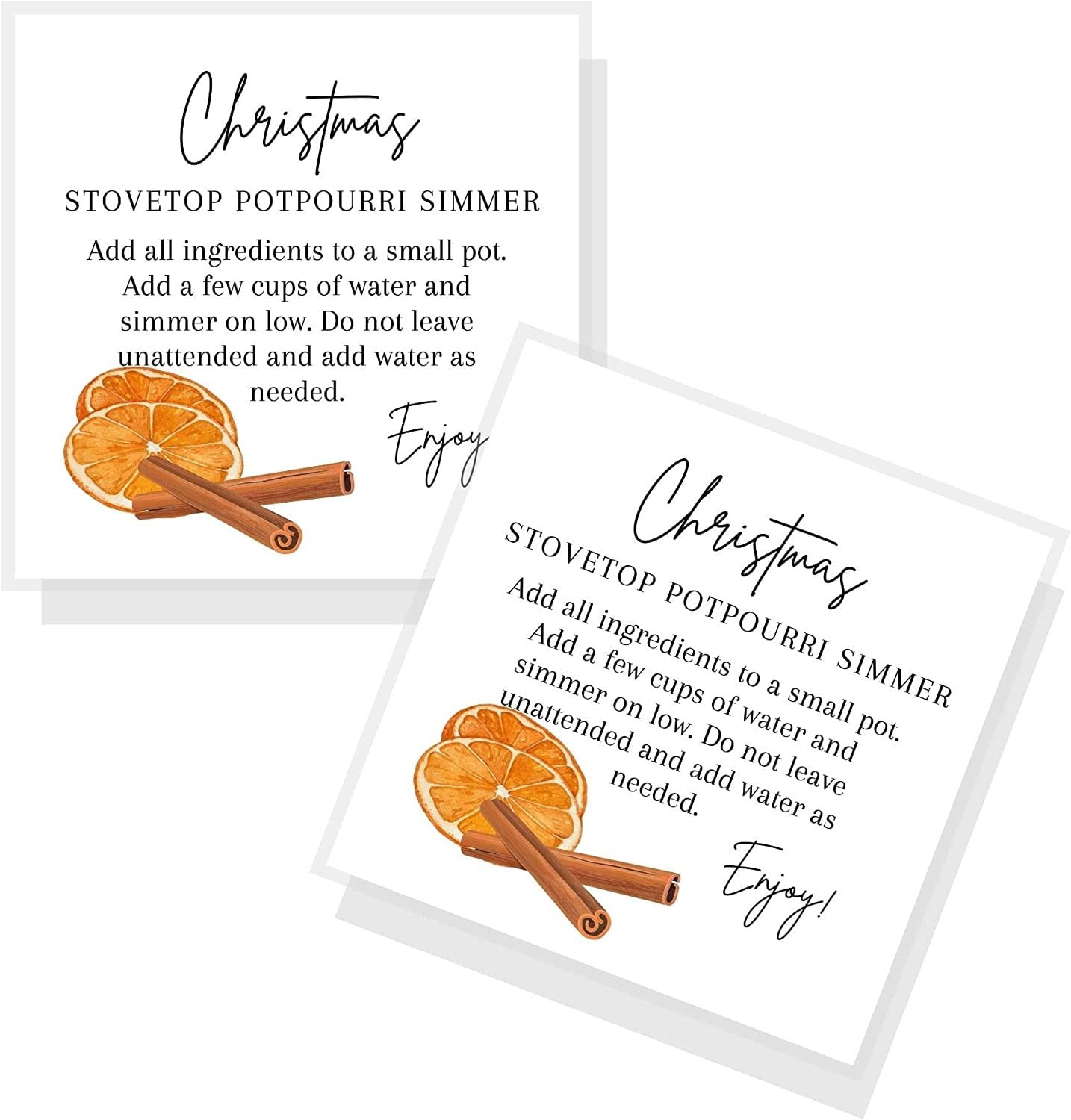 Christmas Stovetop Potpourri Simmer Instruction Cards 30 Pack 2.5 x 2.5