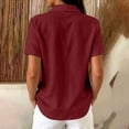 thumbnail image 4 of Collared Split V Neck Linen Pullover Blouse Short Sleeve Solid Loose Curved Hem Casual Top for Women Spring Summer Daily Wear S-XXL, 4 of 7