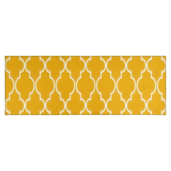 Yellow Geometric Quatrefoil Pattern Kitchen Rug Mat,Kitchen Runner Rugs Non Skid Washable,Decorative Kitchen Floor Mats for Kitchen,Sink,Laundry,17"X47"