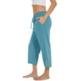 thumbnail image 5 of Capri Pants for Women Casual 2026 Summer Drawstring Elastic High Waist Linen Pant Straight Wide Leg Cropped Trouser Blue S, 5 of 7