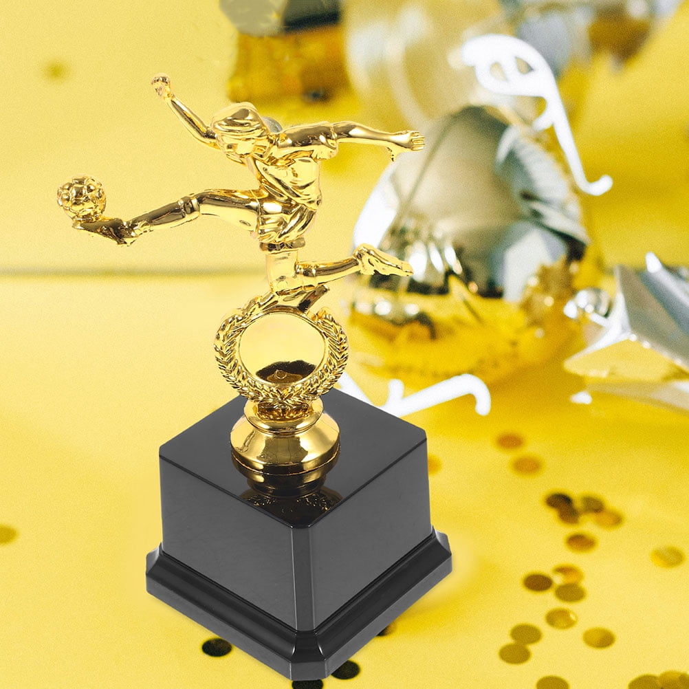 TABLZONE Set of 2 Golden Soccer Trophies Plastic Awards for School Sports Competitions and Soccer Events