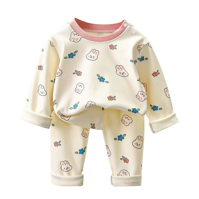 Odeerbi 0-13 Años Pijamas de Algodón Para Niños Y Niñas Con Camisetas de Manga Larga Estampadas Pantalones Pijama de Dos Piezas Acondicionador de Ropa Para Dormir
