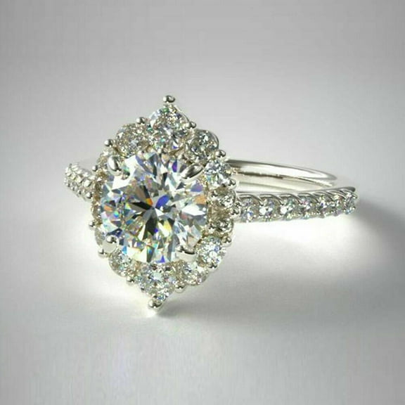 Moissanite Ring Round Cut Moissanite Ring 18K White Gold Plated Ring Diamond Moissanite Ring Stacking Ring Simple Ring Anniversary Ring, Engagement Ring