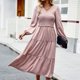 thumbnail image 5 of Vestido De Manga Farol Vestido elegante con pliegues en línea A para mujer, vestido de cintura alta, elegante vestido de viaje Ygjytge Rosa M para Mujer, 5 of 6