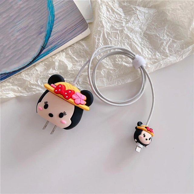 Stitch Mickey Mouse Cartoon Silicone Protector Case for IPhone Charger Cable Data Line Head Protection Cover Accessories Minnie Mouse 3 Only protective case