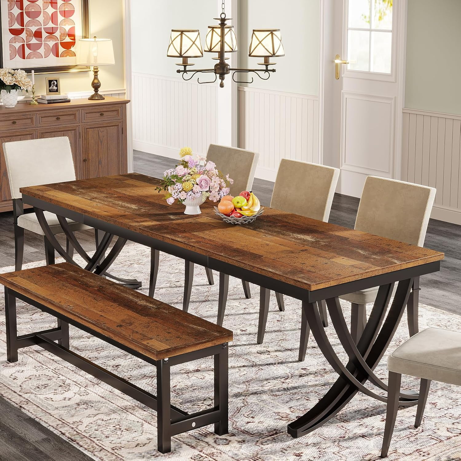 Tribesigns Dining Table for 6-8 People, 78 inch Large Wood Farmhouse Dinner Table with Heavy Duty Metal Legs and Wooden Top (Only Table)