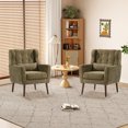 thumbnail image 3 of MIKIBAMA Olive Green Chenille Wingback Accent Chair, 3 of 7