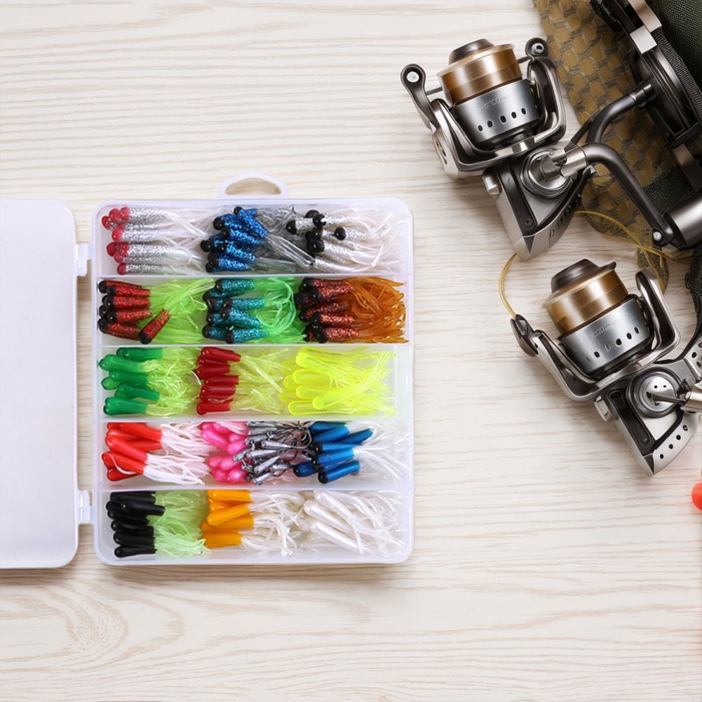 HUISZJ 165pcs Fishing Lure Set, Small Soft Tube Bass Lure Bait with Jig Hooks, Fishing Lure Artificial Bait Soft Worm Bait Silicone Swimbait