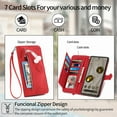 thumbnail image 2 of Nalacover Wallet Case for Google Pixel 6, Embossed Pattern Design Zipper Pocket Handbag Wrist Strap Premium PU Leather Flip Cover with Card Slots Holder Magnetic Clasp Kickstand Case,Red, 2 of 7