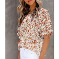 thumbnail image 2 of Camiseta de manga corta abullonada con estampado floral, cuello redondo, top informal de verano para mujer - XXL colorido, 2 of 4