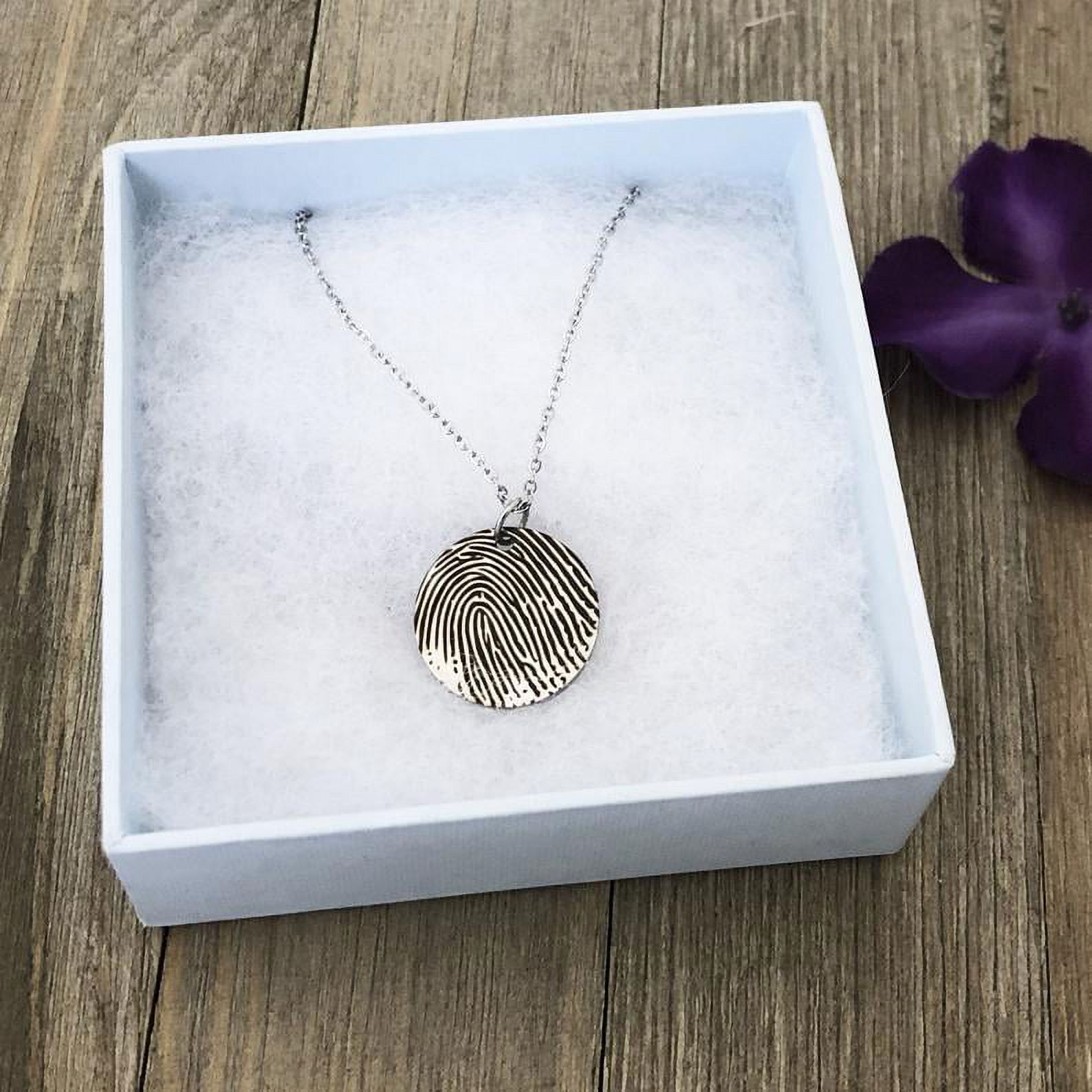 Engravable Round Disc Actual Fingerprint Pendant Memorial Keepsake Loved One Thumb Print Stainless Steel Jewelry with Gift Box [Gold]
