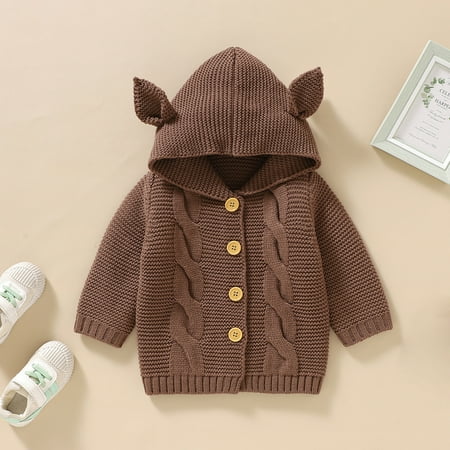 

ZMHEGW Sweater For Child Baby Girl Boy Knit Cardigan Hoodies Warm Tops Toddler Ear Outerwear Jacket Outfit Clothes Kids Coat