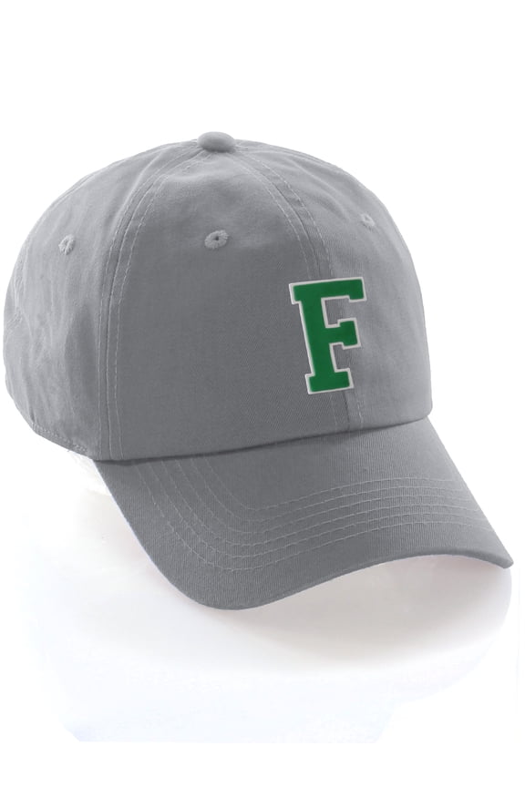 Custom Hat A to Z Initial Letters Classic Baseball Cap, Light Grey White Green Letter F