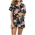 thumbnail image 4 of Simua Button Dowm Pajamas for Women, Women's Fashionable Print Short Sleeved Lapel Shirts with Shorts Summer Soft Home Wear Set, Size S-XXL, 4 of 6