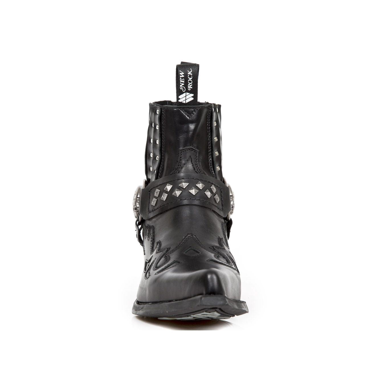 New Rock 7950-S9 Black Ankle Boots Western Goth Strap Skull Stud