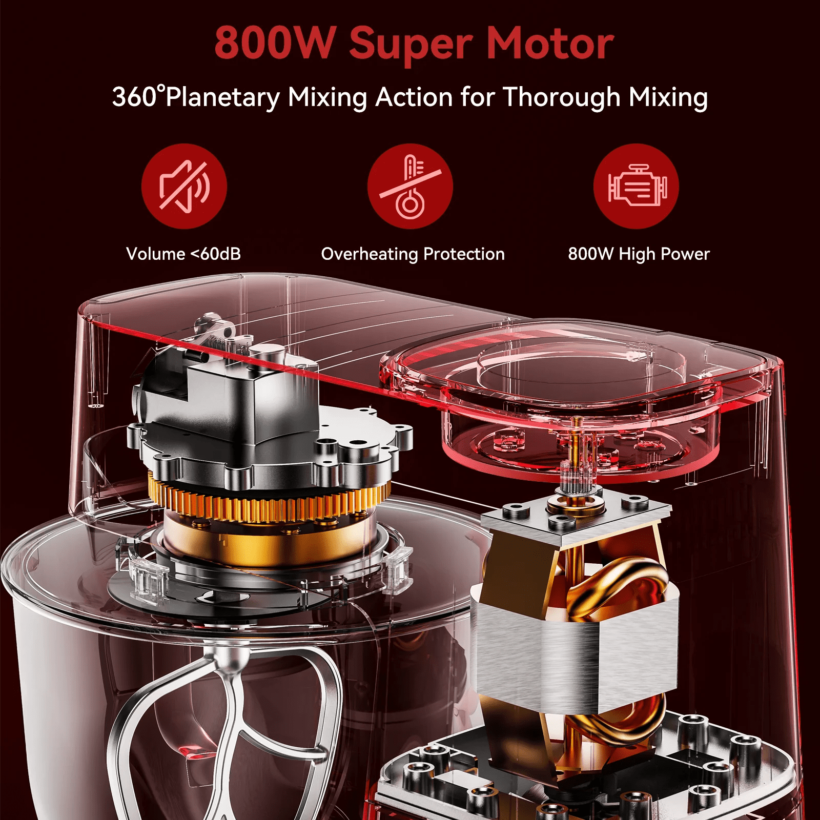 7.4 QT Stand Mixer, 800W 12-Speed Tilt-Head Food Mixer, Kitchen Electric Mixer with Dough Hook, Wire Whip & Beater