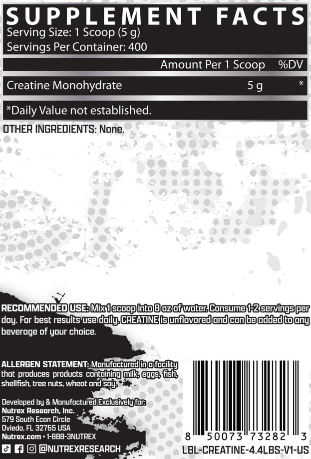 Nutrex Research Micronized Creatine Monohydrate Powder - 400 Servings (2KG)