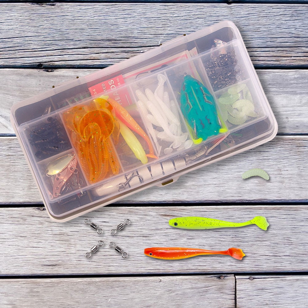 HUISZJ Fishing Lures Kit, Mixed Fishing Lures Kit with Tackle Box, Soft Hard Bait Hooks Swivels Tackle Accessory