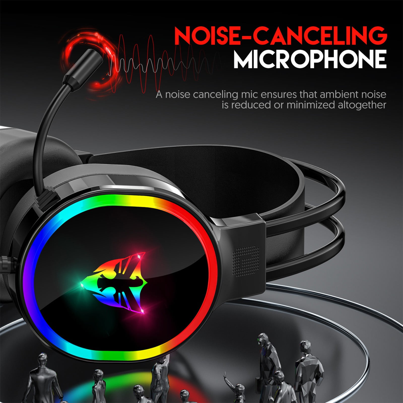 Rgb Gaming Headset With Mic Over-Ear Headphones Surround Sound Game Movie Headphones Black Free Size