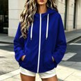 thumbnail image 4 of Hurxie Women's Full Zip Up Hoodie Long Sleeve Hooded Sweatshirts Pockets Jacket Coat for Women Blue,L, 4 of 7