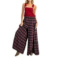 thumbnail image 2 of Cyglowse Women Christmas Plaid Overalls Y2k Sleeveless Lace Trim Patchwork Jumpsuit Xmas Gingham Wide Leg Pant Bibs Overalls Red M, 2 of 8