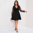 thumbnail image 4 of SCOMCHIC Plus Size Deep V-Neck Sexy Ruffle Long Sleeve Dress for Women Black Cocktail Dress Wedding Guest Dress, 4 of 4