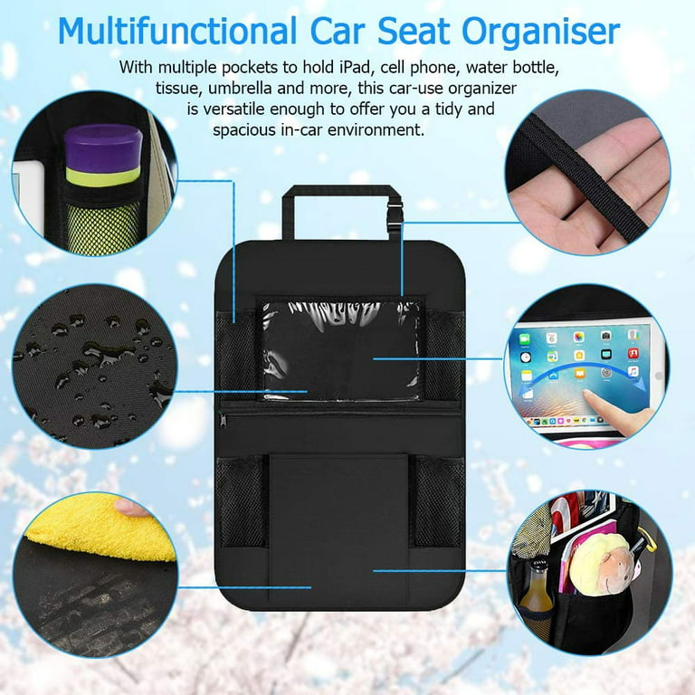 Mimigo 2pcs-backseat Organisateur de voiture Kick Mats Backseat Sac de  rangement avec support de tablette à écran clair et 9 poches de rangement  Protecteurs de dossier de siège avec Usb