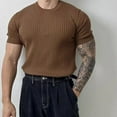 thumbnail image 3 of Men Sport T-shirt Men's Summer Sport T-shirt Knitted Thread Elastic O Neck Slim Fit Solid Color Short Sleeves Pullover Workout Gym Training Top Summer, 3 of 8