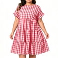 thumbnail image 5 of Guieoi Plus-Size Womens Dresses Plus Size Summer Checkered Pleated Short-Sleeve Round-Neck Casual A-Line Dress with Pockets Red L, 5 of 9
