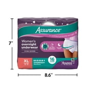 Assurance Womens Overnight Incontinence and Postpartum Underwear, XL, Ultimate Absorbency, 16 Count