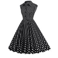 thumbnail image 2 of Vestido sin Mangas para las Mujeres, Vintage Turndown Collar Botón Delantero Polka Dot Impresión, Moda Delgada Midi, 2 of 9