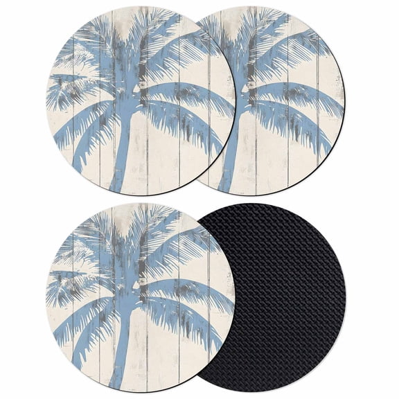 Blue Palm Tree Coasters Set of 4, Soft Absorbent Coasters for Drinks, Coastal Summer Vintage Non-Slip Cup Coaster Mat with Rubber Bottom for Home Kitchen Desk Coffee Bar Table Decor 4"
