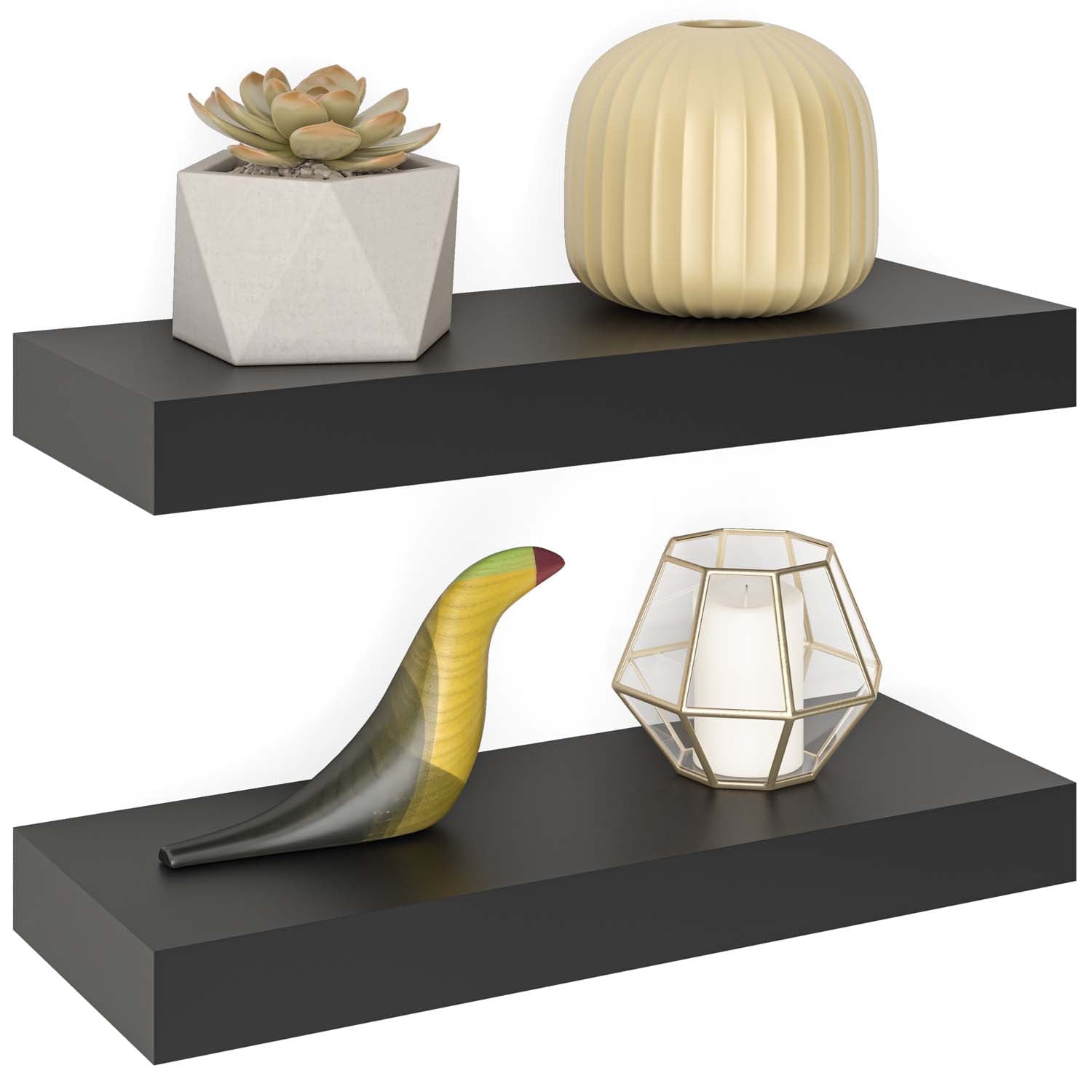 Ballucci 16" Floating Shelves for Wall, 2-Pack with Invisible Brackets, 6" Deep, Black