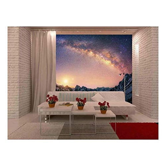 wall26 - Spectacular Night View in Mountains with The Milk Way - Removable Wall Mural | Self-Adhesive Large Wallpaper - 66x96 inches